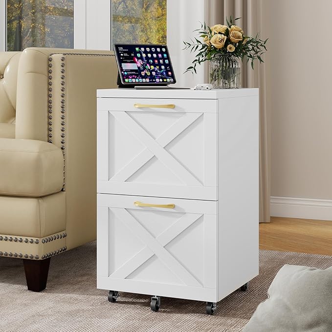 Vabches Farmhouse File Cabinet with 2 Drawers, Modern White