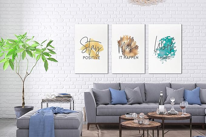 SHMAO Office Canvas Wall Art Motivational Wall Decor, 3 Piece Stay Work Make Print Pictures for Office Wall Decor Women Inspirational Framed Artwork Home Office Decor 20”x30”x3 Panels