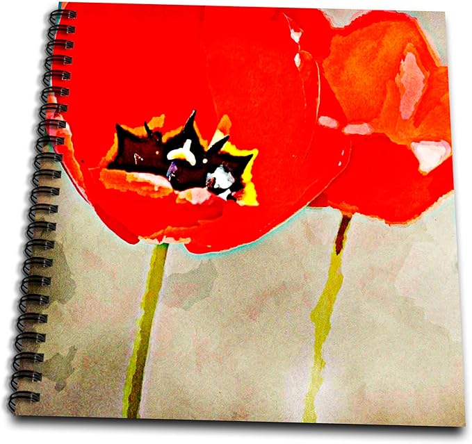 3dRose db_56283_1 Painted Red Poppies-Flowers-Floral Print-Drawing Book, 8 by 8-Inch