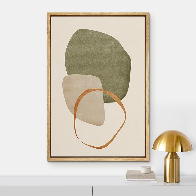 IDEA4WALL Framed Canvas Print Wall Art Retro Gold Sage Green Gray Geometric Color Blocks Abstract Shapes Illustrations Modern Art Decorative Minimalist Multicolor for Bedroom - 24"x36" Natural