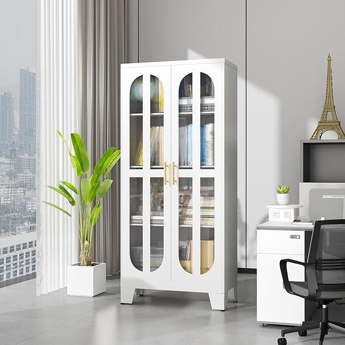 Metal Kitchen Pantry Storage Cabinet,Food Pantries Cabinets with Acrylic Glass Doors and Adjustable Shelves,Storage Cupboard for Kitchen, Living Room, Laundry Room and Dinning Room 61.02”H