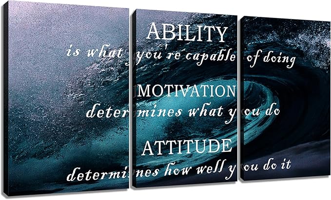 Inspirational Canvas Posters Wall Art Ability Motivation Attitude Entrepreneur Quotes 3 Piece Picture Print Positive Painting for Home Teens Room Office Wall Decoration Ready to Hang [48''Hx24''W]