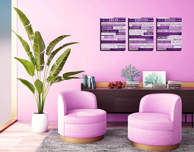 Purple Pictures Wall-Decor - Inspirational Canvas Wall Art For Office - Motivational Gifts For Women Ready To Hang Size 12" x 16" x 3 Pieces