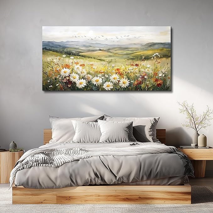 FUHAIHUA Canvas Wall Art For Living Room Large Framed Wall Decor For Bedroom Modern Office Wall Decorations Prairie Flowers Landscape Painting Farmhouse Pictures Artwork Home Decor 20" x 40"