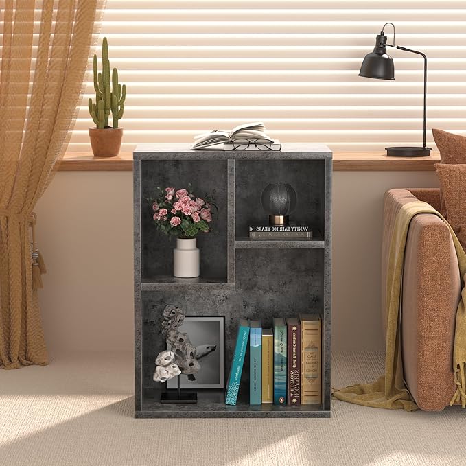 VECELO 3-Cube Small Bookshelf, Modern Bookcases with Shelves Height Up to 12.8 Inches, Suit for Common Size Textbook, Vertical or Horizontal, Cubby Storage Organizer,Grey