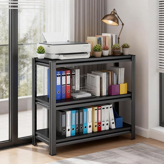 3-Tier Bookshelf, Modern Metal Book Shelf, 900LBS Industrial Tall Display Bookcase, Adjustable Bolt-Free Storage Shelves for Living Room, Bedroom, Garage, Kitchen, Black, 23.6" W x14 D x31.5 H