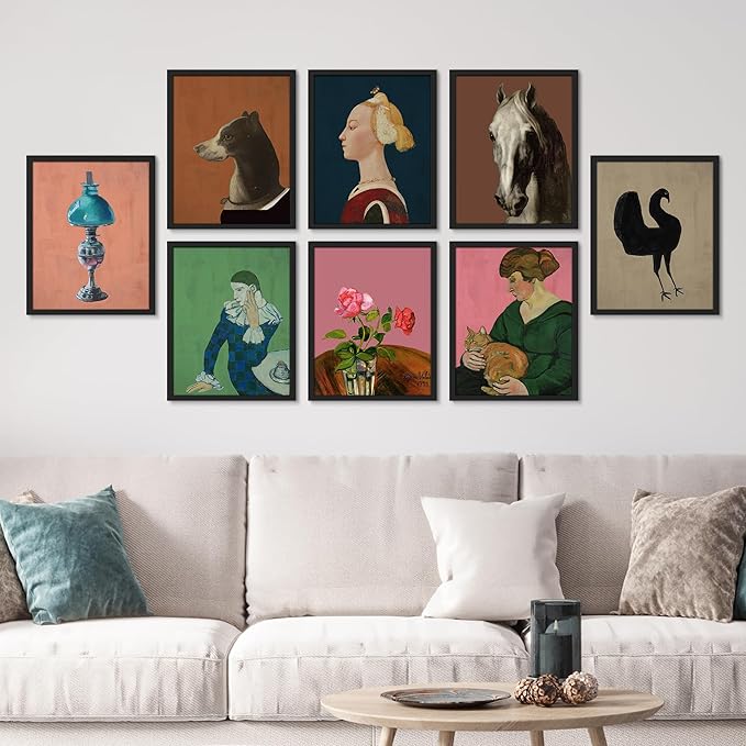 SIGNWIN Framed Poster Bathroom Decor, Wall Art Room Decor Multicolor for Living Room, Bedroom, Office European Animal Woman Renaissance Portrait Vintage Illustrations Bohemian - 12"x16"x 8 Black