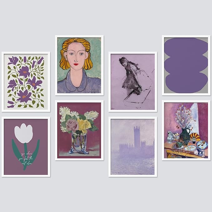 SIGNWIN Framed Poster Bathroom Decor 11"x14"x 8 White, Wall Art Room Decor Multicolor for Living Room, Bedroom, Office Purple Female Portrait Lavender Flowers Vintage Illustrations Bohemian