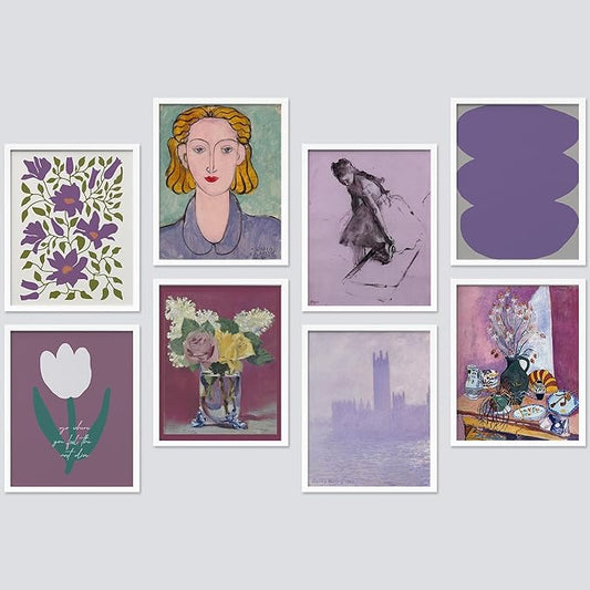 SIGNWIN Framed Poster Bathroom Decor 11"x14"x 8 White, Wall Art Room Decor Multicolor for Living Room, Bedroom, Office Purple Female Portrait Lavender Flowers Vintage Illustrations Bohemian