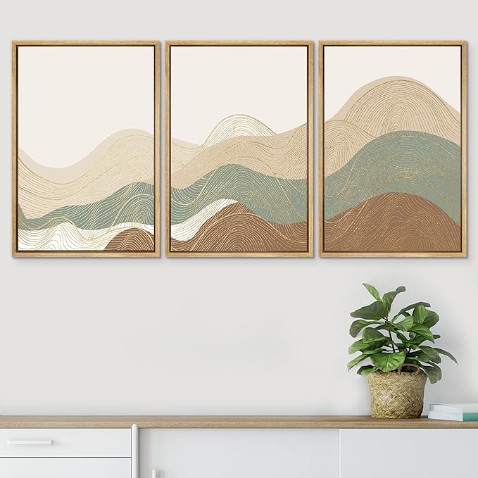 SIGNWIN Framed Canvas Print Wall Art Set Multicolor Geometric Wave Collage Abstract Shapes Illustrations Modern Art Decorative Nordic Zen Chic for Living Room, Bedroom, Office - 24"x36"x3 Natural