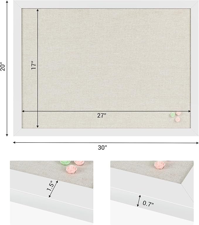 Board2by 2-Pack Farmhouse Linen Cork Bulletin Board, White Frame 30" x 20" Corkboard, Office Board for Wall Decor, Wall Mounted Pin Board Picture Board with 40 Pushpins for School, Home & Office