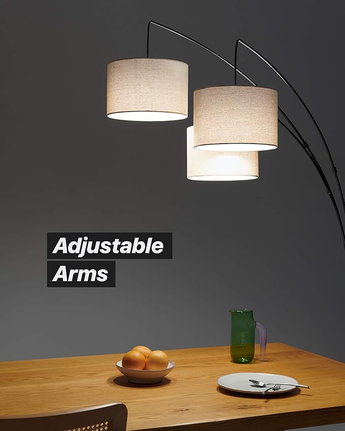 Brightech Trilage Arc Floor Lamp - Large Standing Lamp with 3 Fabric Shades & LED Bulbs for Living Room Over the Sofa, Reading, Multi-Head Traditional Tree Floor Lamp for Bedroom - Black