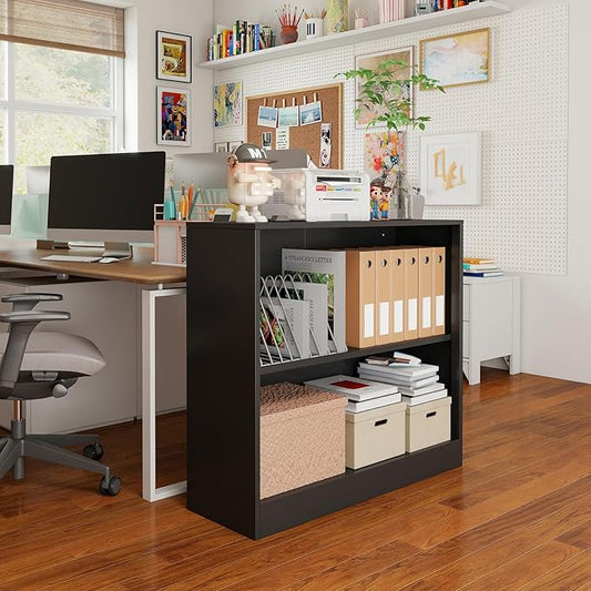 IRONMIX Metal Bookshelf, 2-Tier Black Bookshelf with Adjustable Shelves, Office Shelves, Open Small Bookshelf for Small Places, 39.3" Wide Cabint Display Case for Home Office, Library, Living Room