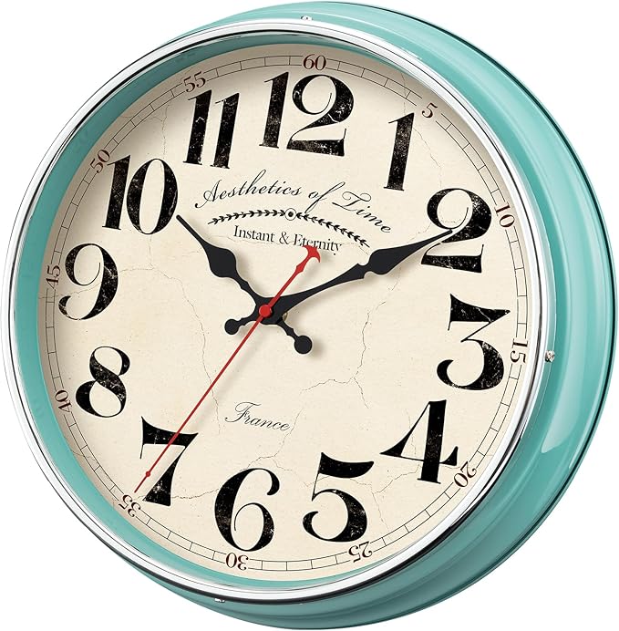 Countryside Wall Clock Metal 12.4" Vintage Retro Wall Clocks Silent Non Ticking Easy to Read for Living Room, Kitchen, Bedroom, Office, Bar(12.4" Turquoise)