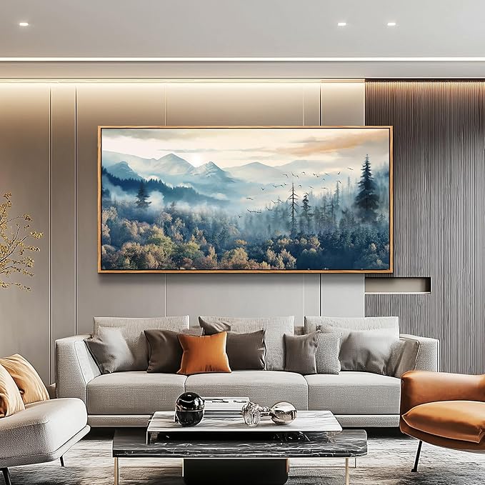 MHARTK66 Large Wall Art - Foggy Forest Trees Landscape Canvas Prints, Framed, Ready To Hang For Living Room, Bedroom, Office Decor