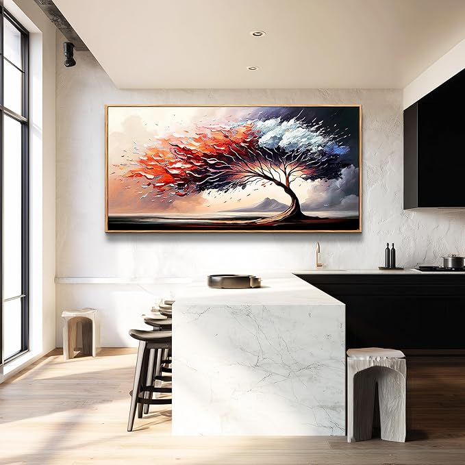 MHARTK66 Abstract Tree Landscape Wall Paintings Wood Framed Wall Art For Living Room Canvas Wall Decor For Bedroom Office Decorations Prints Pictures Artwork Ready To Hang Hotel Room Wall Decor