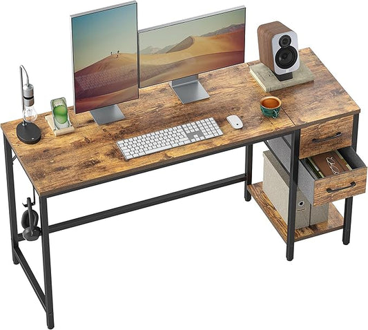 Cubiker Computer Home Office Desk with Drawers, 47 Inch Small Desk Study Writing Table, Modern Simple PC Desk, Rustic Brown