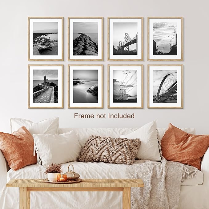 SIGNWIN Poster Wall Art Set of Black & White Ocean Beach Seascape Nature Wilderness for Living Room, Bedroom, Office - 12"x16"x 8