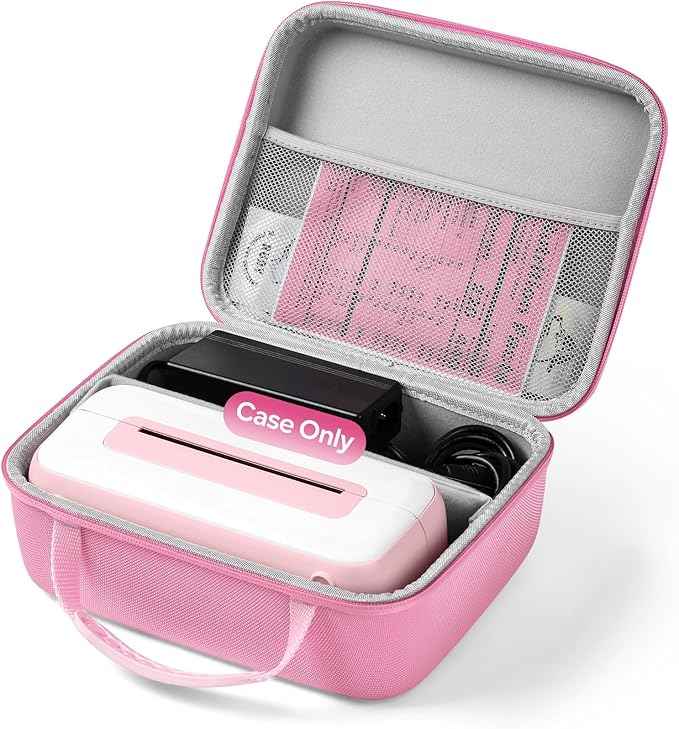 Phomemo Label Printer Hard Case- Compatible 241BT for Rollo for Nelko for Omezizy Bluetooth Shipping Label Printer,Storage Case for Label Holder and Thermal Paper, Pink (Case Only)