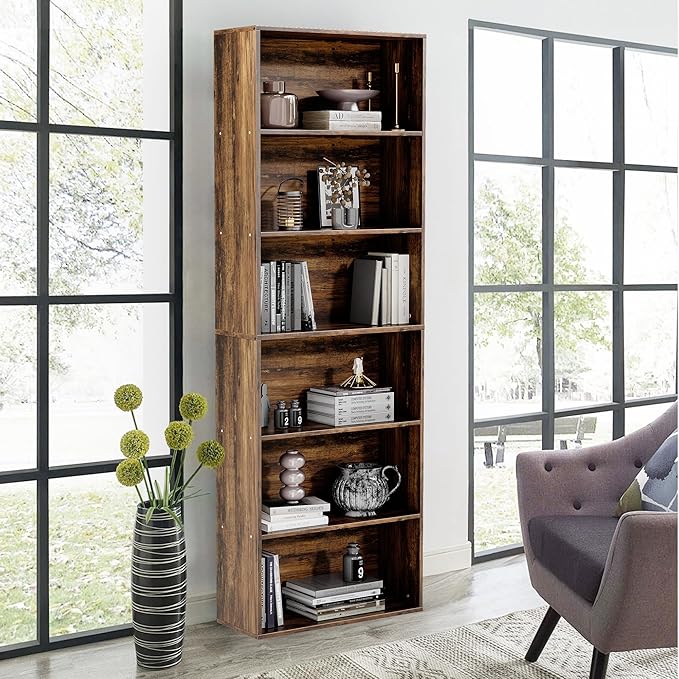 71" Tall 6-Tier Bookshelf, Large Open Display Bookcase with Ample Storage, Floor Standing Book Shelf for Living Room, Home Office, Bed Room, Brown