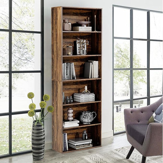 71" Tall 6-Tier Bookshelf, Large Open Display Bookcase with Ample Storage, Floor Standing Book Shelf for Living Room, Home Office, Bed Room, Brown