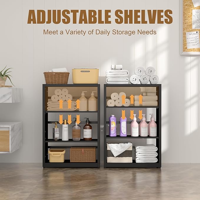 3 Tier Bookshelf, 34"Tall Metal Bookcase with Adjustable Shelves, Modern Display Book Shelf, Black Bookcase Shelf, Utility Shelf, Storage Shelves for Office, Living Room, Kitchen, Study-23"W