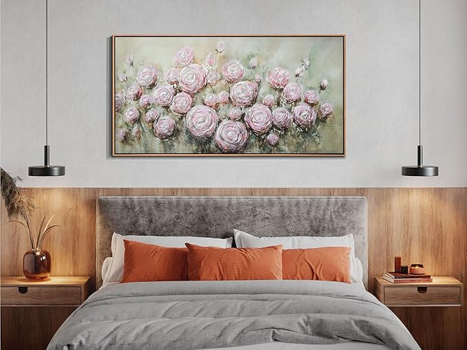 Arjun Flowers Wall Art Framed Canvas Art Wall Decor Living Room, Roses Floral Painting Textured Extra Large Bedroom Artwork Picture Home Office Dining Room, 58"x29"