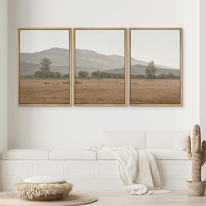 SIGNWIN Framed Canvas Print Wall Art Set Rustic Mountain Landscape in Earth Tones Illustrations Modern Art Decorative for Living Room, Bedroom, Office - 24"x36"x3 Natural