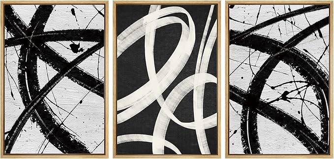 SIGNWIN Framed Canvas Print Wall Art Set Geometric Duotone Ring Landscape Graffiti & Street Art Abstract Illustrations Modern Art Nordic for Living Room, Bedroom, Office - 24"x36"x3 Natural