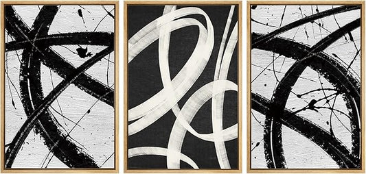 SIGNWIN Framed Canvas Print Wall Art Set Geometric Duotone Ring Landscape Graffiti & Street Art Abstract Illustrations Modern Art Nordic for Living Room, Bedroom, Office - 24"x36"x3 Natural
