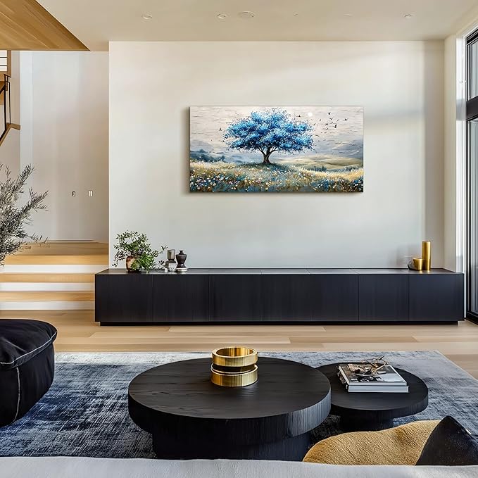 SERIMINO Tree of Life Landscape Wall Art, Blue Tree Aesthetic Large Artwork, Nature Botanical Decor Canvas Prints, Rustic Scenery Modern Pictures Wall Decor Living Room Bedroom Home Office 20"X40"