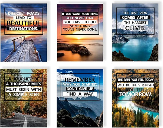 SGGYEFOK Motivational Wall Art Decoration Painting | 6-pack 8 x 10 inches, Suitable for Library, School, Gym,Office， Living Room deco（Frameless） 1