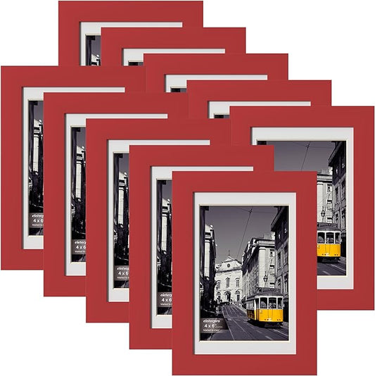 eletecpro 4x6 Picture Frames Set of 10, Picture Frame Collage Wall Decor Display 3.5x5 Photo with Mat or 4x6 without Mat, Home Decor Gallery Frame for Table Top or Wall Mounting, Red