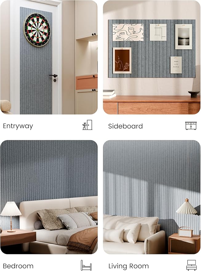 Bumusty Large Cork Board Alternative-36 x 24" Felt Bulletin Board Tiles, with 30 Pushpins, 40 Adhesive Tabs, 6-Pack Slat Wall Paneling, Cork Boards for Office Push Pin Board Felt Board-Blue Gray