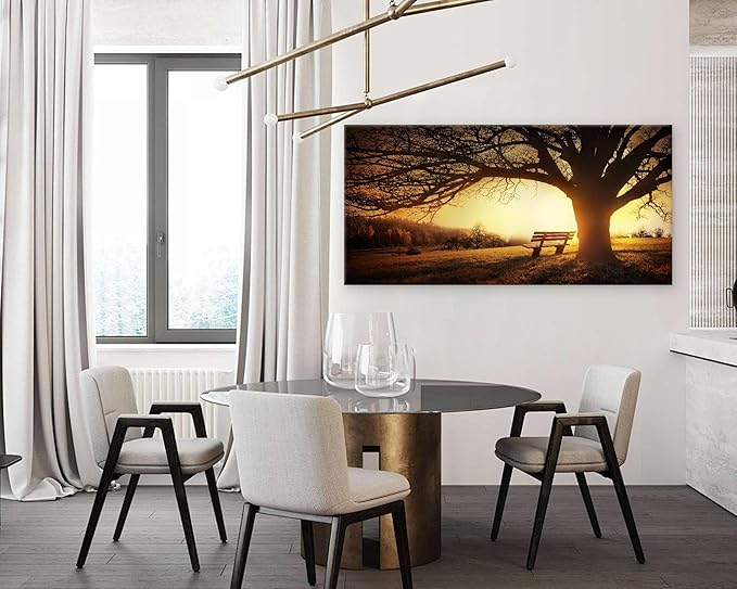 Muolunna BK4098 Wall Art Decor Canvas Print Picture Big Trees in Sunset 1 Panel Golden Sunset Forest Natural Landscape Painting Artwork for Living Room Bedroom Office Home Wall Decor