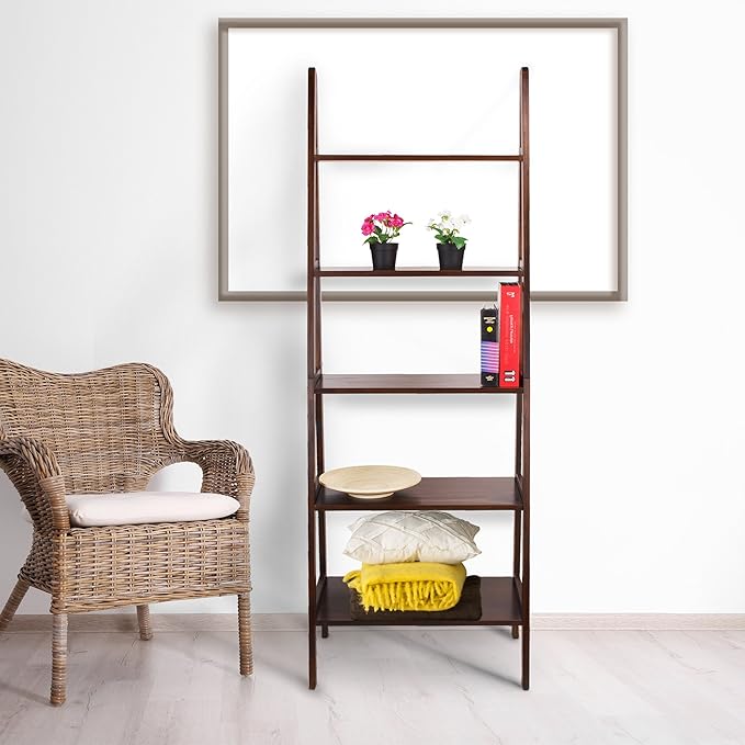 Casual Home 100% Solid Wood 5-Shelf Ladder Bookcase, Standard, 72"H, Warm Brown