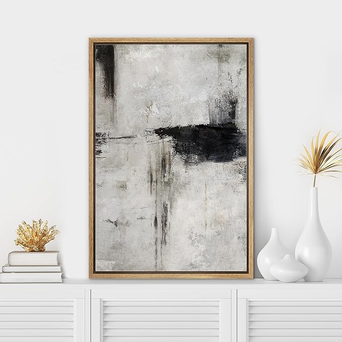 SIGNWIN Framed Canvas Print Wall Art Dynamic Abstract Brush Strokes Illustrations Modern Art Minimal Multicolor for Living Room, Bedroom, Office - 16"x24" Natural