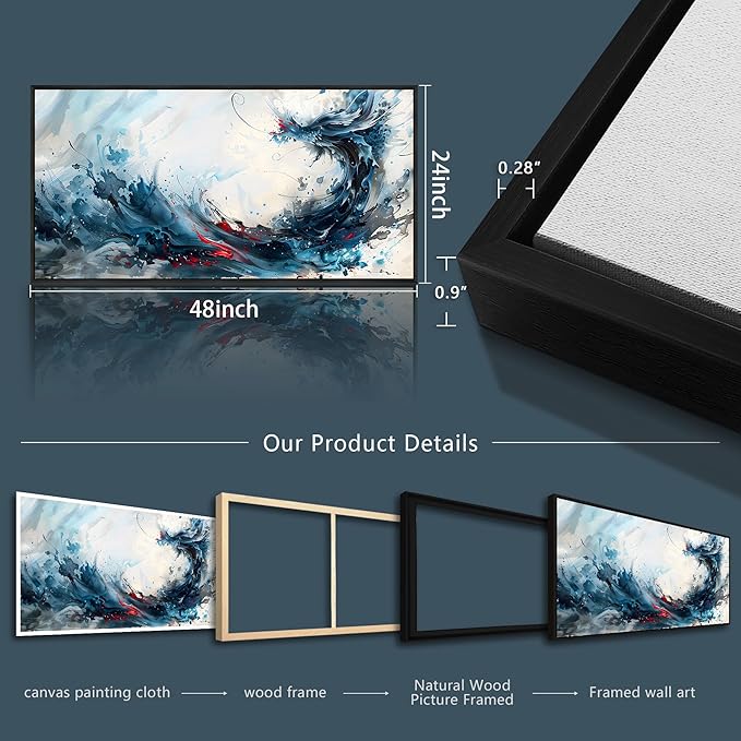 hyidecorart Canvas Prints Wall Art For Living Room Large Abstract Painting Artworks Wall Decor Bedroom Hang Pictures For Office Decoration Minimalism Watercolour Posters Black Framed Hotel Mural