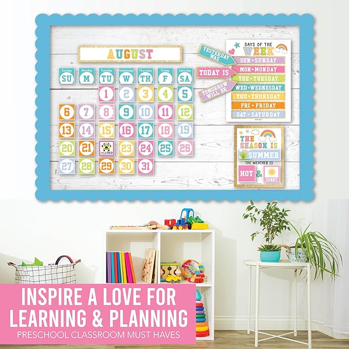 Hadley Designs Classroom Calendar Set Bulletin Board Decorations - Colorful School Calendar for Classroom Decor, Kindergarten Preschool Elementary Teacher Must Haves, Homeschool & Daycare Essentials