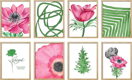 SIGNWIN Framed Poster Bathroom Decor 11"x14"x 8 Natural, Wall Art Room Decor Multicolor for Living Room, Bedroom, Office Pink Daisy Jungle Tropical Botanical Palm Leaf Nature Abstract Shapes