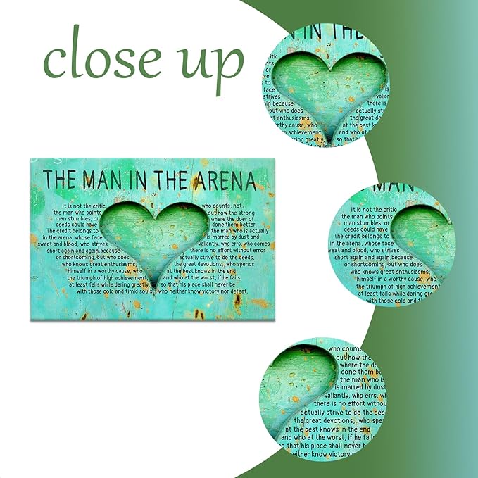 The Man In The Arena Inspirational Canvas Wall Art Poster Print Motivational Quotes Picture Painting Wall Decor Artwork for Modern Home Bedroom Bathroom Wooden Framed Ready to Hang [12''Wx18''H]