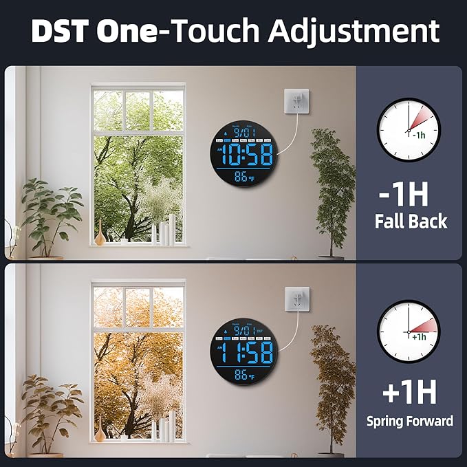 Maxstar Led Digital Wall Clock with Timer, Seconds, Temperature, Date, DST, Nightlight, Alarm Clock, 5-Level Display Brightness, Digital Clock Timer for Classroom, Bedroom, Garage, Gym,Blue