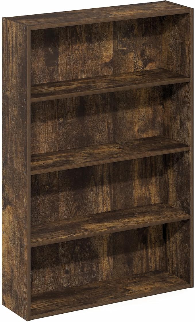 Furinno Basic Book Shelf, 4-Tier Bookcase with Open Shelf, Bookshelf, Cube Storage Organizer, 6 x 24 x 35, for Living Room, Bedroom, Home Office, Amber Pine