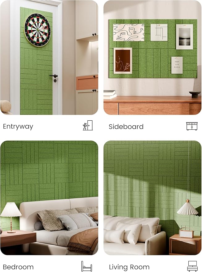 Bumusty Large Cork Board Alternative-36 x 24" Felt Bulletin Board Tiles, with 30 Pushpins, 40 Adhesive Tabs, 6-Pack Slat Wall Paneling, Cork Boards for Office Push Pin Board Felt Board-Kelly Green