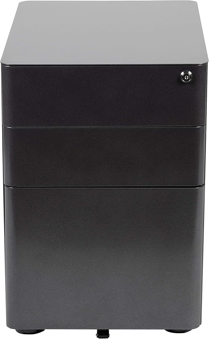 EMMA + OLIVER Modern 3-Drawer Mobile Locking Filing Cabinet Storage Organizer-Black