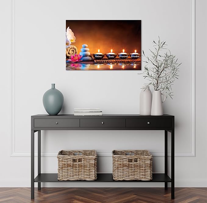 Zen Wall Art Decor Breathe Canvas Picture Candles Relaxing Peaceful Poster Prints for Zen Spa Room Living Room Bedroom(16.00" x 24.00")