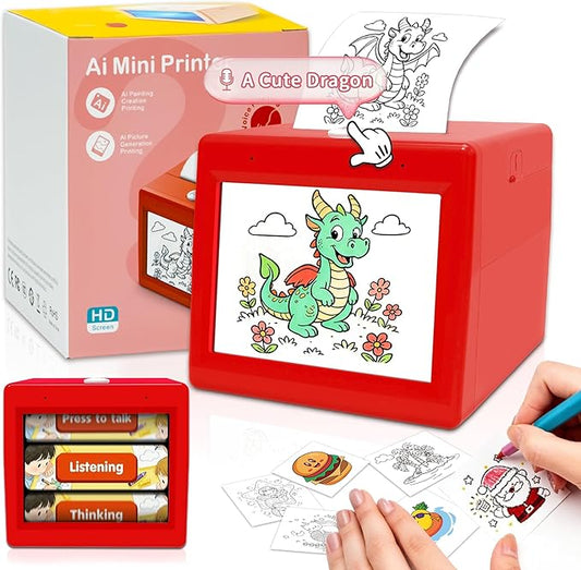 [2026.4 Feature upgrade] Smart AI Voice Sticker Printer, Kids Toys Spark Imagination Intellectual Development, Mini Thermal Label Printer With Display, Inkless Portable Sticker Maker, 4 Rolls Paper