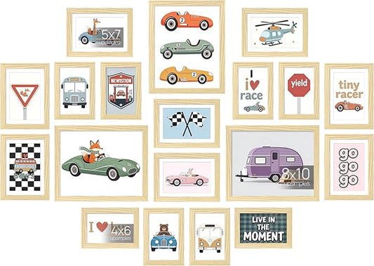 upsimples 19 Pack Picture Frames Collage Wall Decor for Mounting or Tabletop Display, Photo Gallery Frame Set for Family, Multi Sizes Including 8x10, 5x7, 4x6, Natural