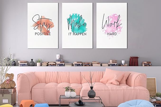 SHMAO Office Canvas Wall Art Motivational Wall Decor, 3 Piece Stay Work Make Print Pictures for Office Wall Decor Women Inspirational Framed Artwork Home Office Decor 20”x30”x3 Panels