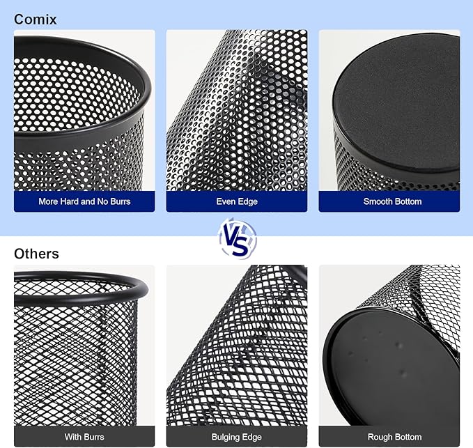 Comix Pen Holder Desk Organizer, Wire Mesh Pencil Cup with Foam Pad and Non-Slip Bottom Office Supplies Desk Accessories for Home Office School, 10 Packs